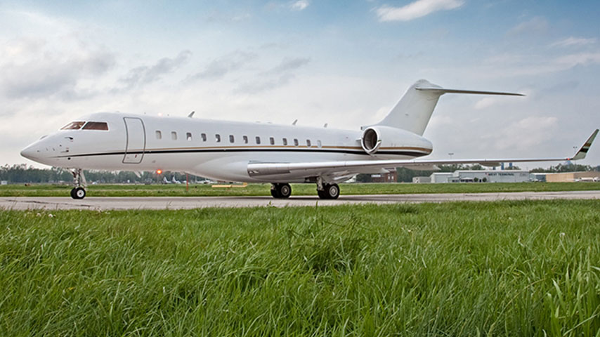 Global 6000 Heavy Jet on the runway at private airport