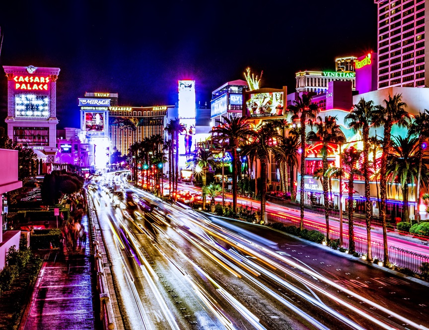 Long Exposure Of Las Vegas City Streets At Night