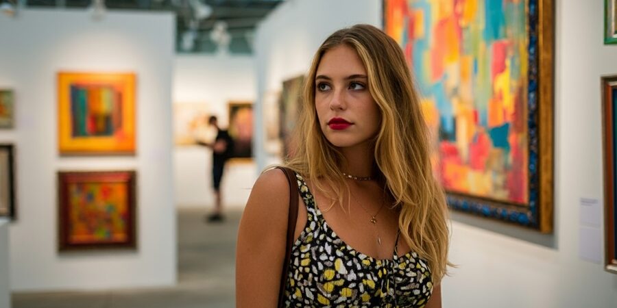 A woman in an art gallery.