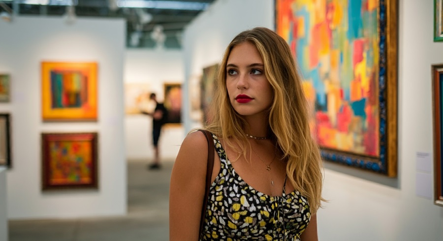 A woman in an art gallery.